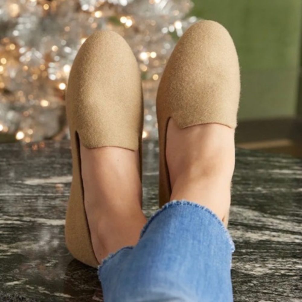 Birdies Camel Felt Loafers in Neutral Tan